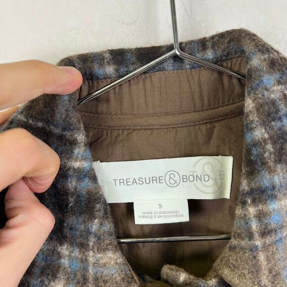 Nordstrom Treasure & Bond Plaid Tartan Shirt Brown Blue Button Shacket Size S - Picture 5 of 8